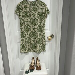 Green and Cream Patterned Dress. NEW